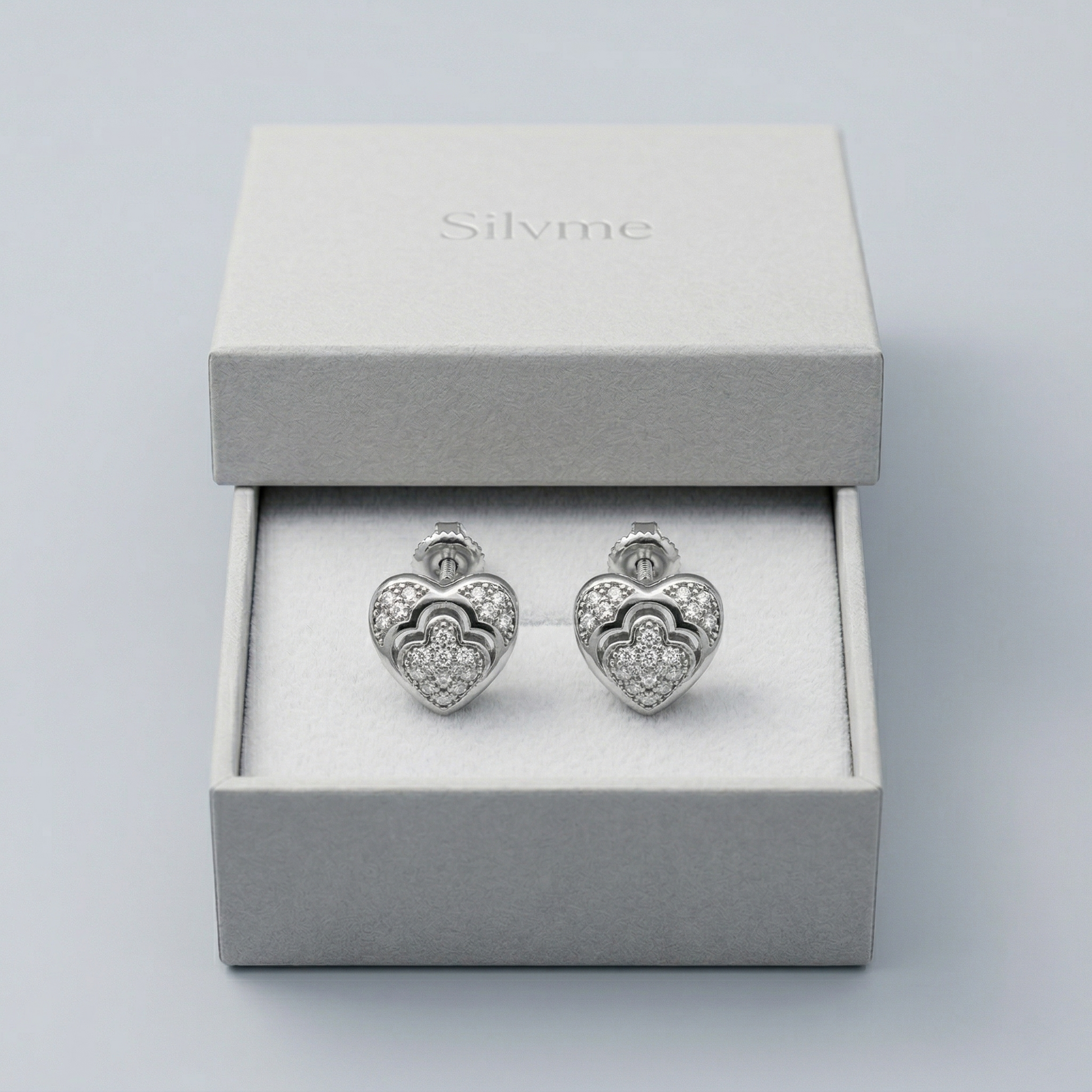 Double-Layered Heart Stone-Set Stud Earrings, additional product view 3