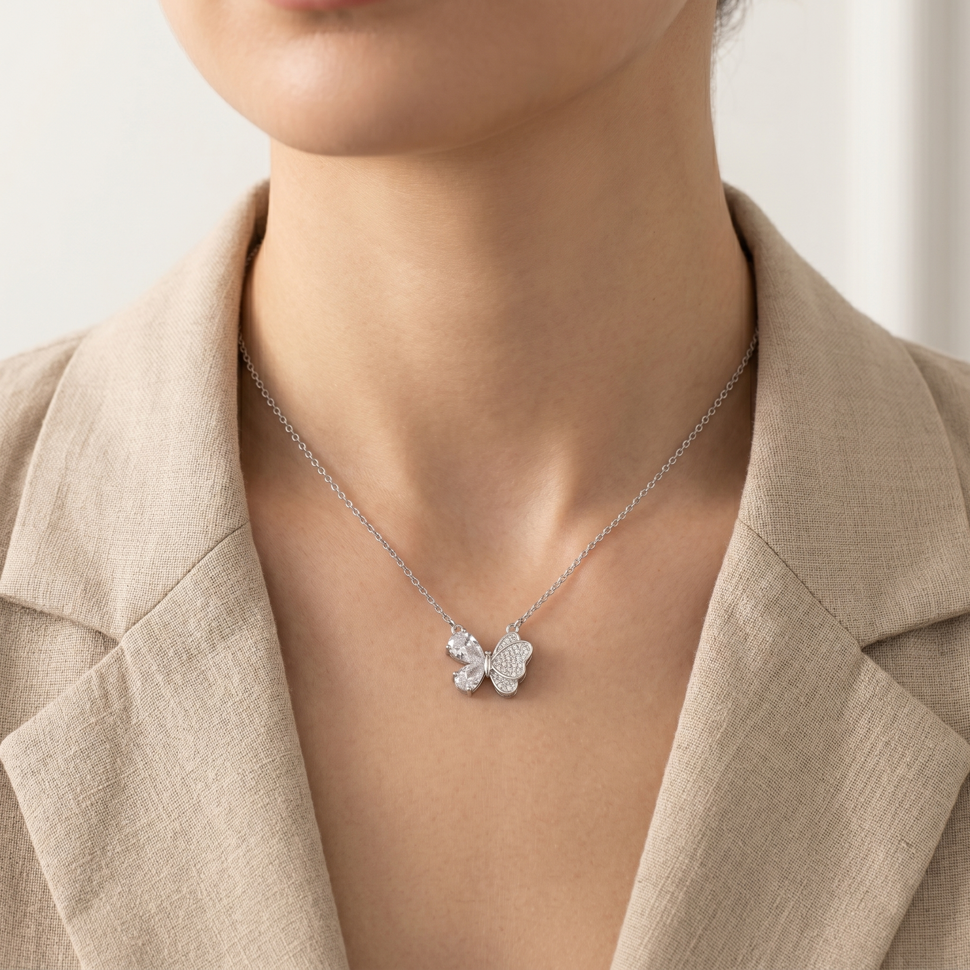 Silvme Sparkling Butterfly Pendant Necklace with its softly polished 925 silver surface for women