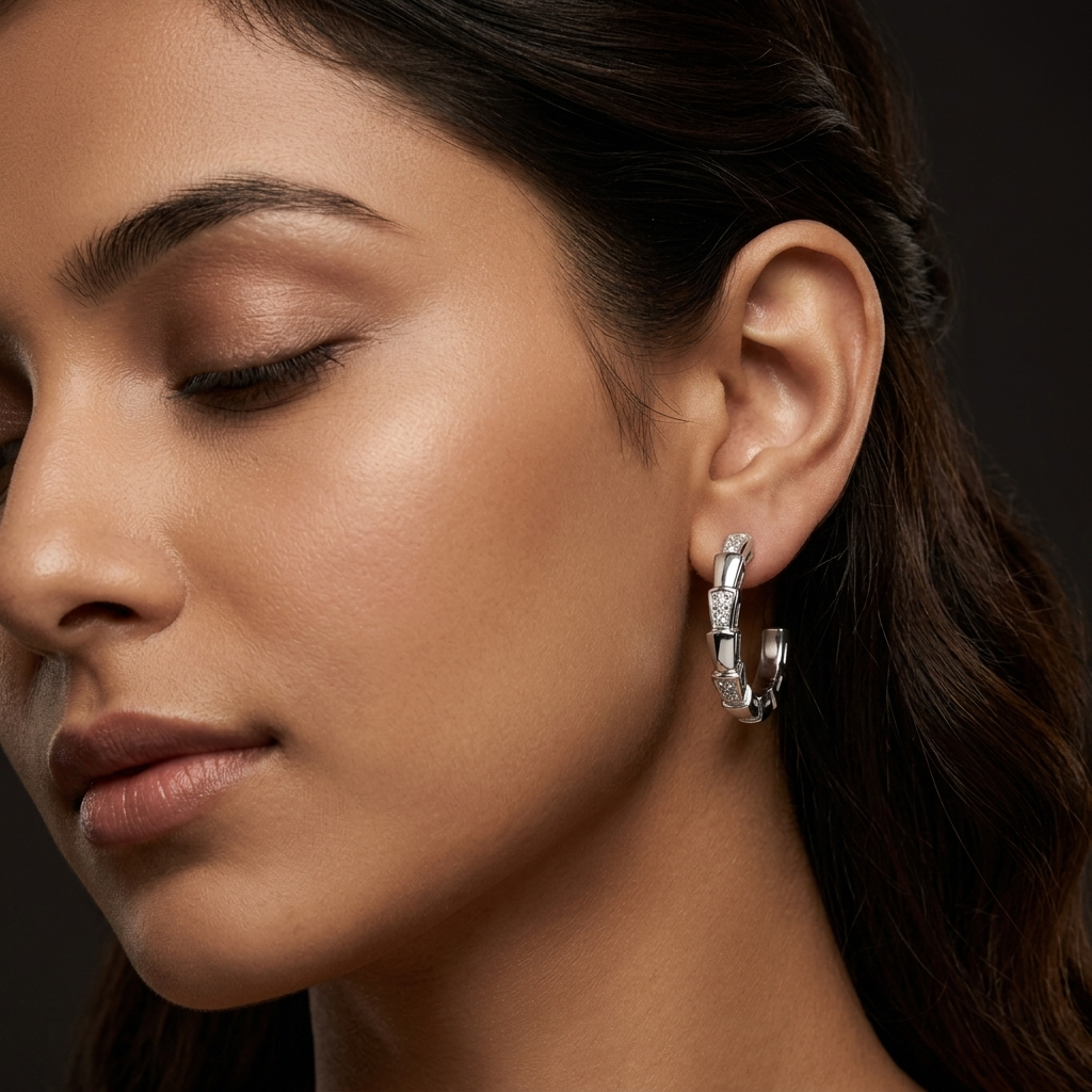 Engraved Segmented Half-Hoop Stud Earrings, additional product view 3