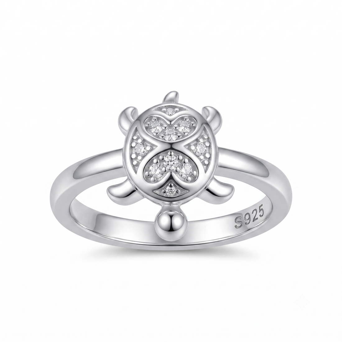 Silvme petal shell turtle 925 sterling silver ring for women with petal-shaped shell traced with tiny stones
