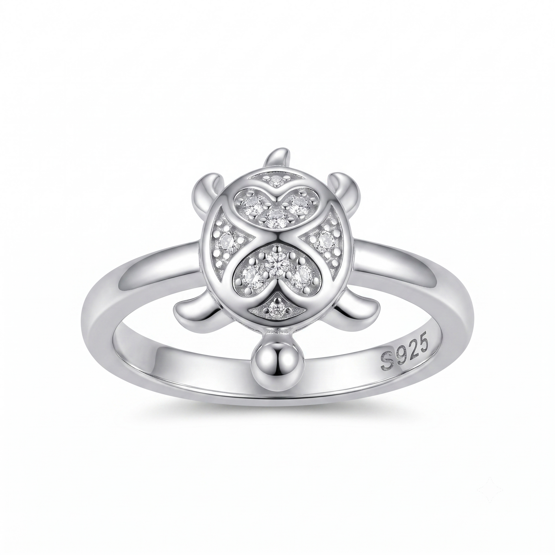Silvme petal shell turtle 925 sterling silver ring for women with petal-shaped shell traced with tiny stones