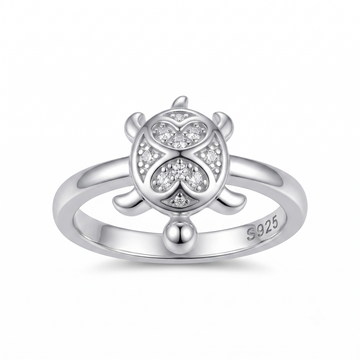Silvme petal shell turtle 925 sterling silver ring for women with petal-shaped shell traced with tiny stones