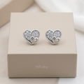 Silvme Pure 925 Sterling Silver Double Heart Pavé CZ Stud Earrings for Women
