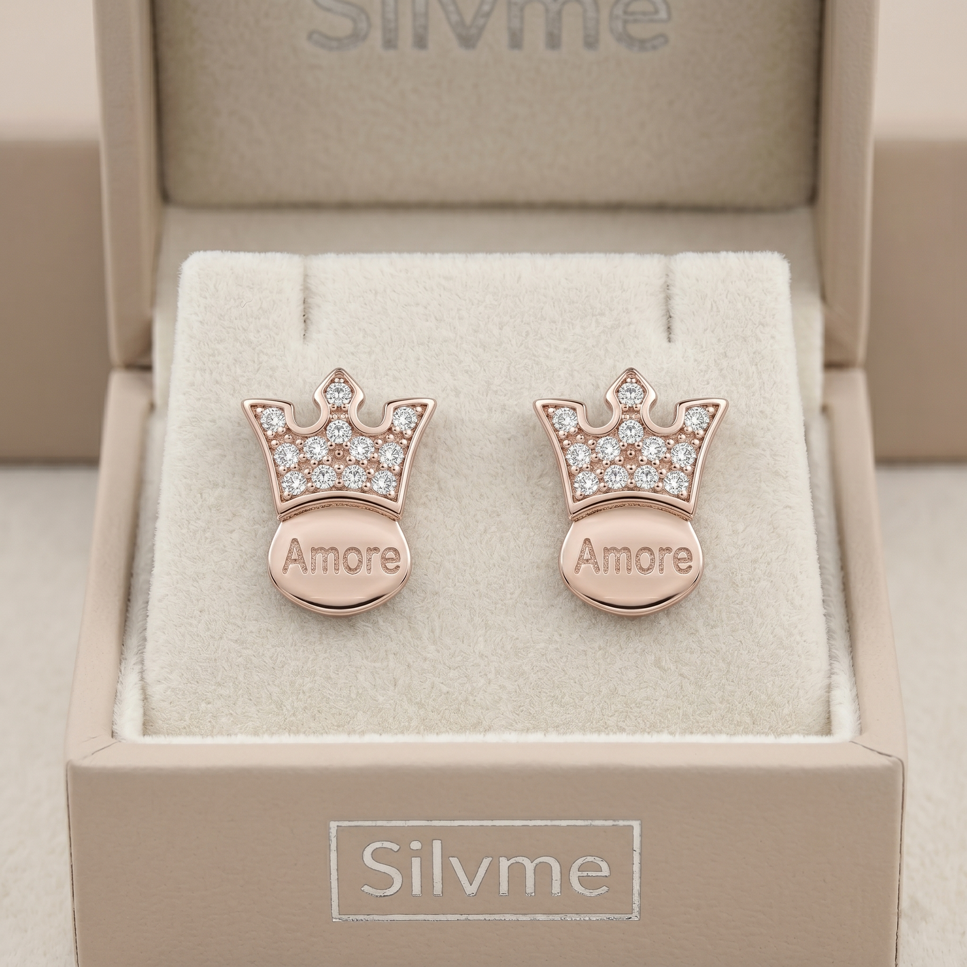 Rose-Gold-Tone Crown Stone-Set Stud Earrings, additional product view 6
