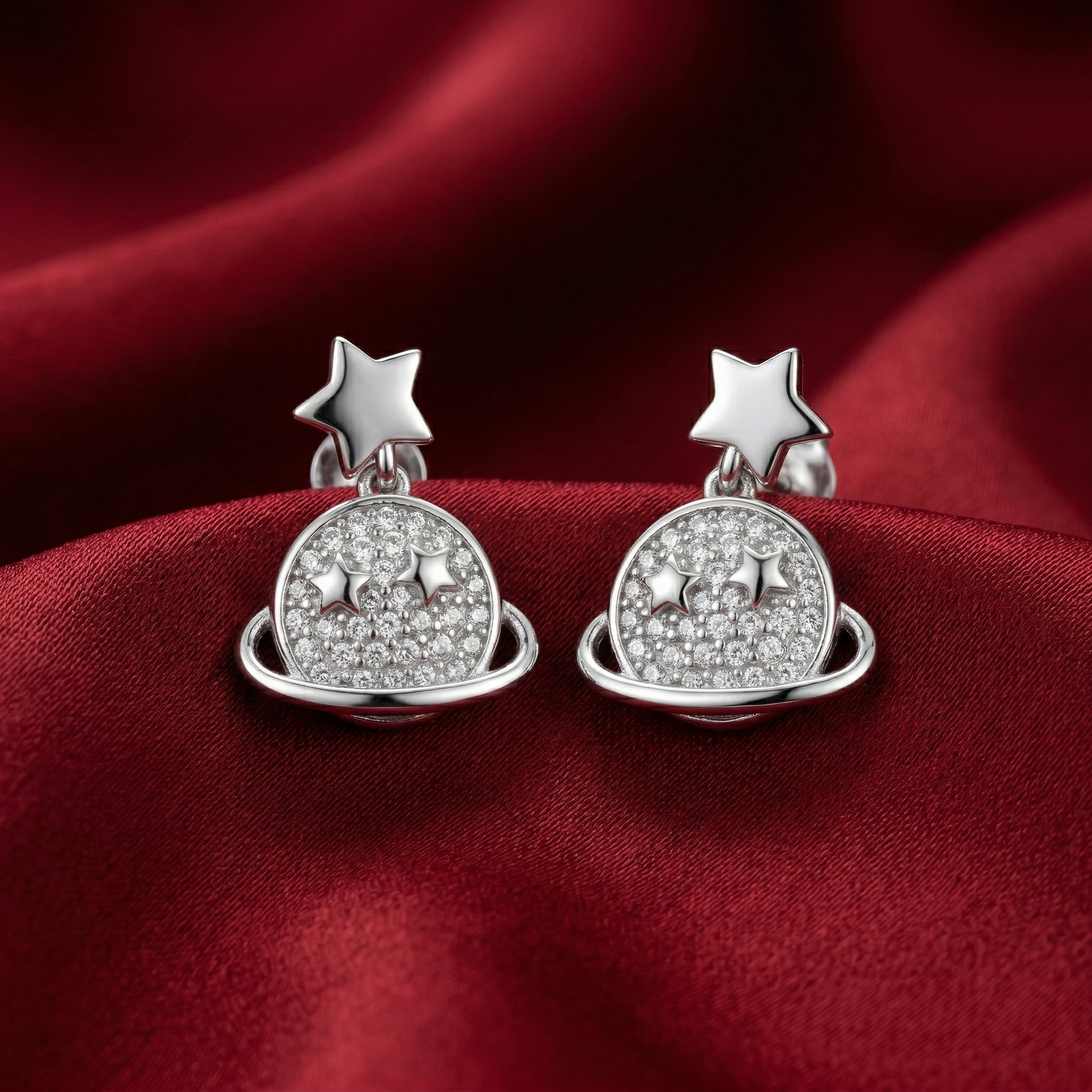Planet & Star Drop Earrings with Stone-Set, additional product view 4