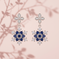 Blue Floral Stone-Set Drop Earrings, additional product view 3