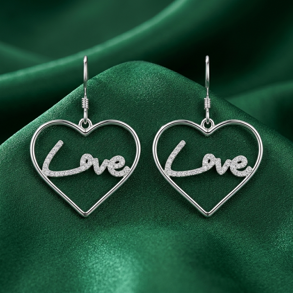 Love Script Heart Drop Earrings, additional product view 8