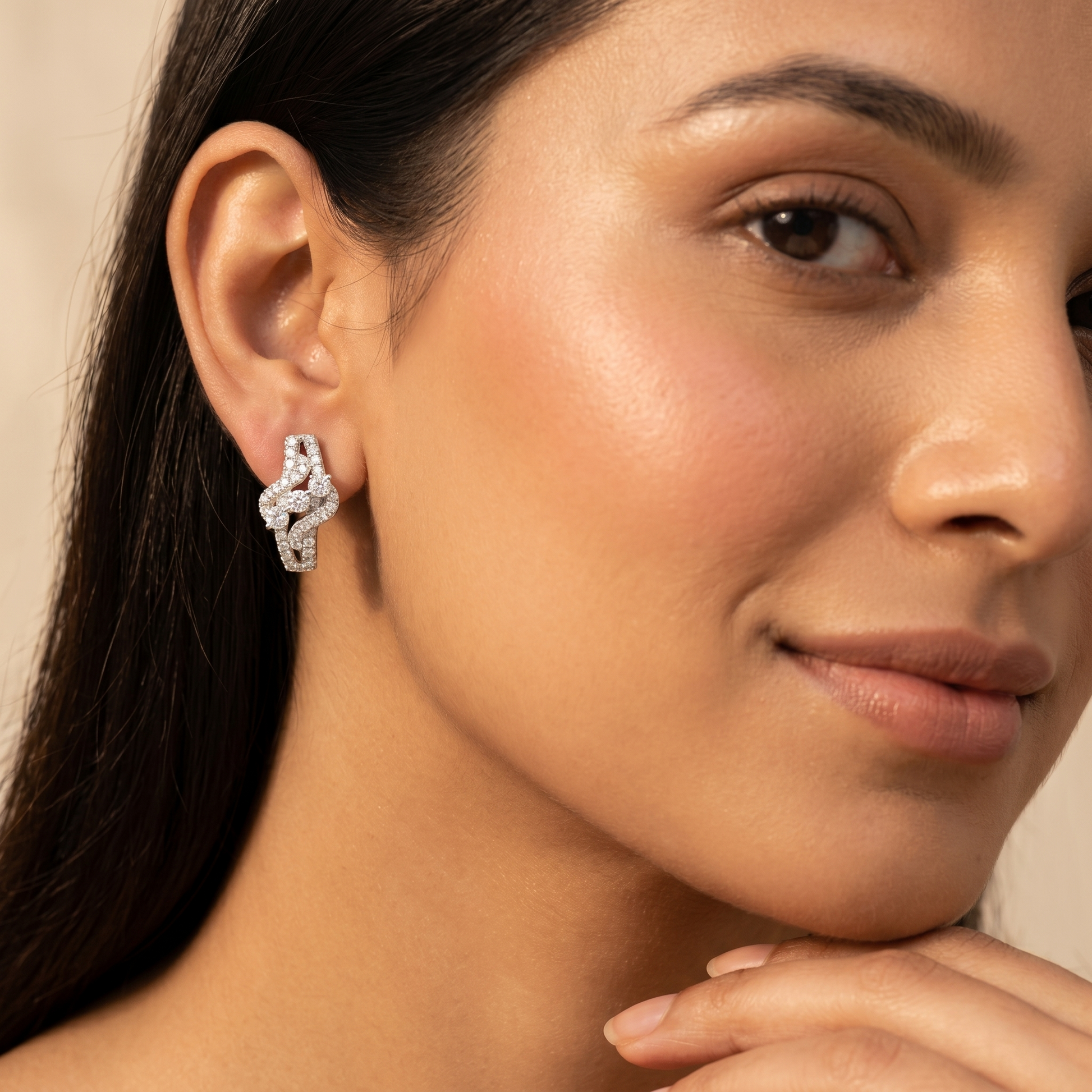 Three Stone Stone-Set Bypass Stud Earrings, additional product view 5