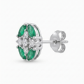 Green Oval Floral Cluster Stud Earrings, close-up detail