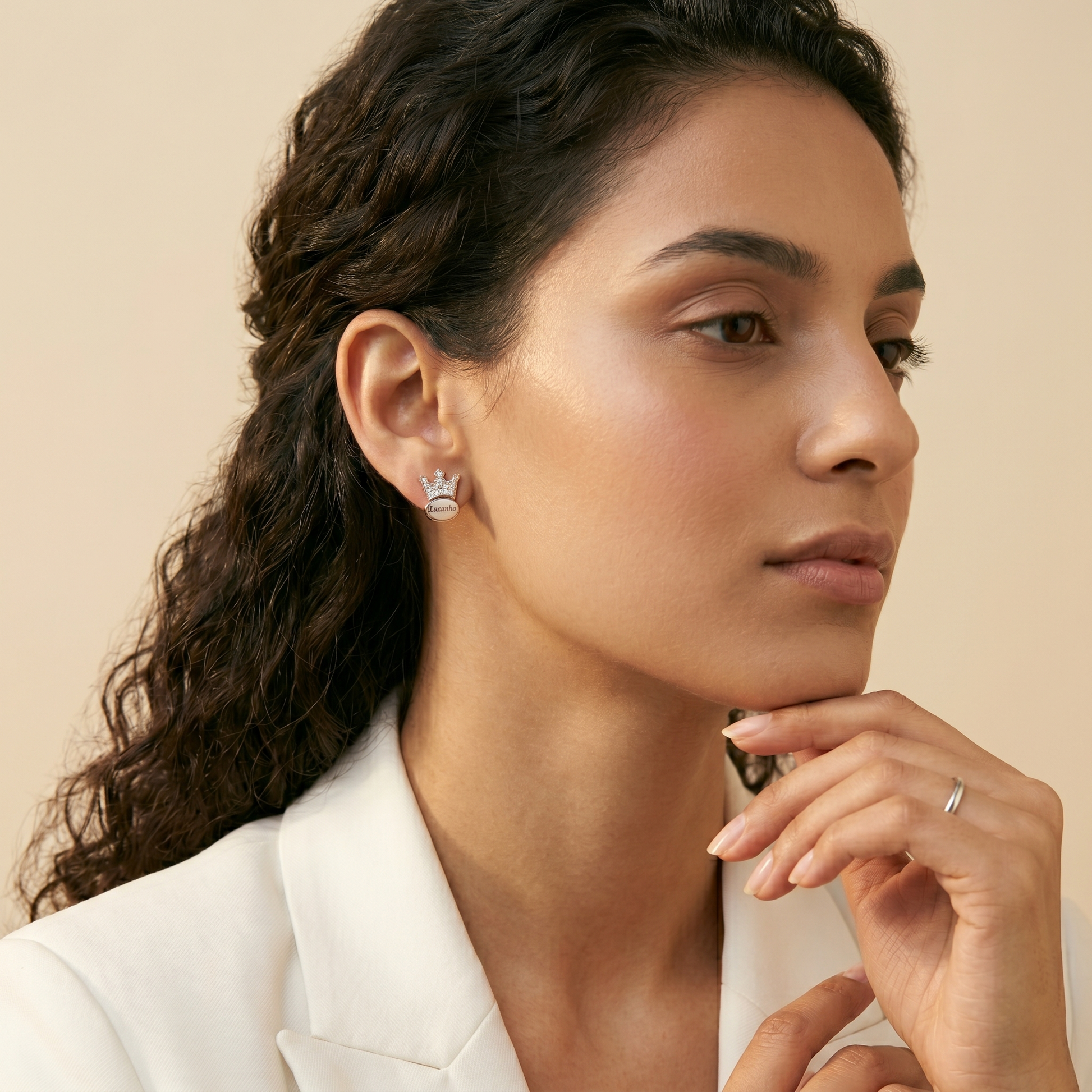 Rose-Gold-Tone Crown Stone-Set Stud Earrings, additional product view 4