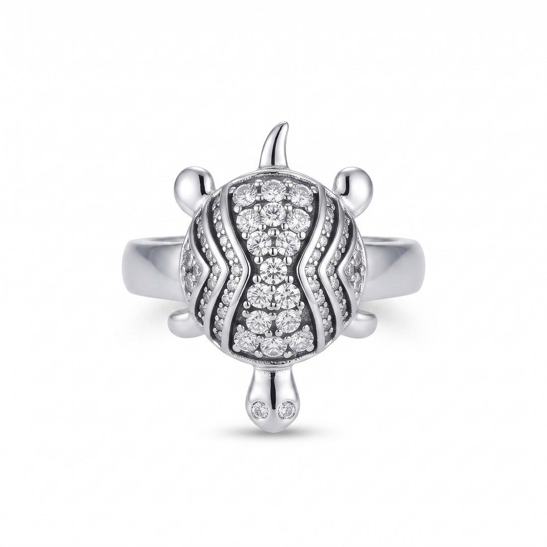 Silvme petite turtle 925 sterling silver ring for women with small stone-set shell on an open silver band