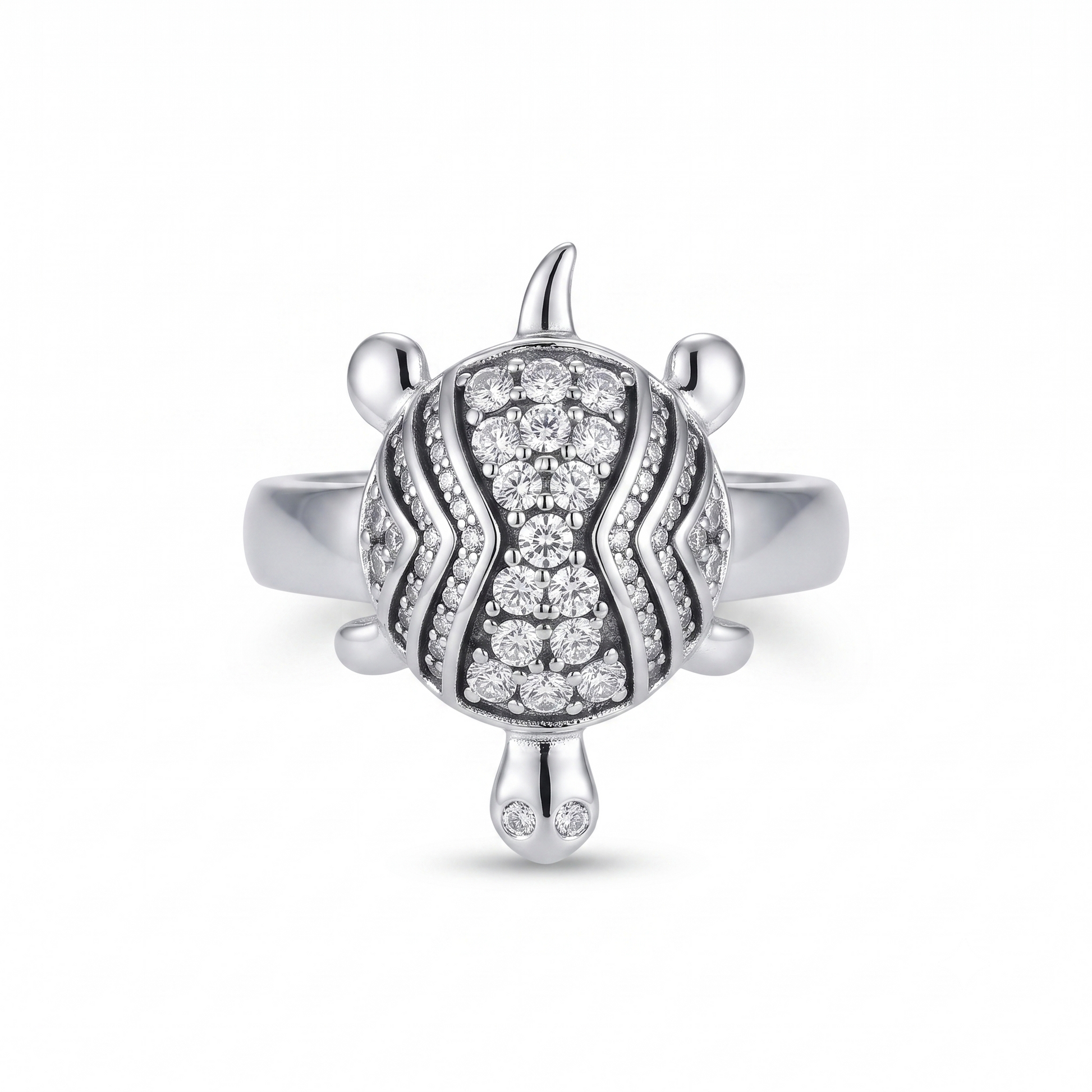 Silvme petite turtle 925 sterling silver ring for women with small stone-set shell on an open silver band