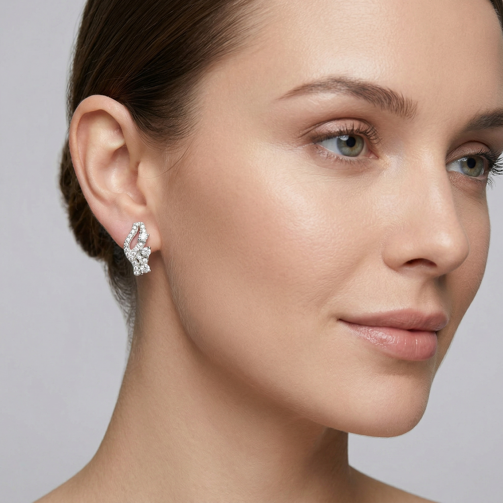 Silvme Pure 925 Sterling Silver Curved Pavé CZ Stud Earrings for Women