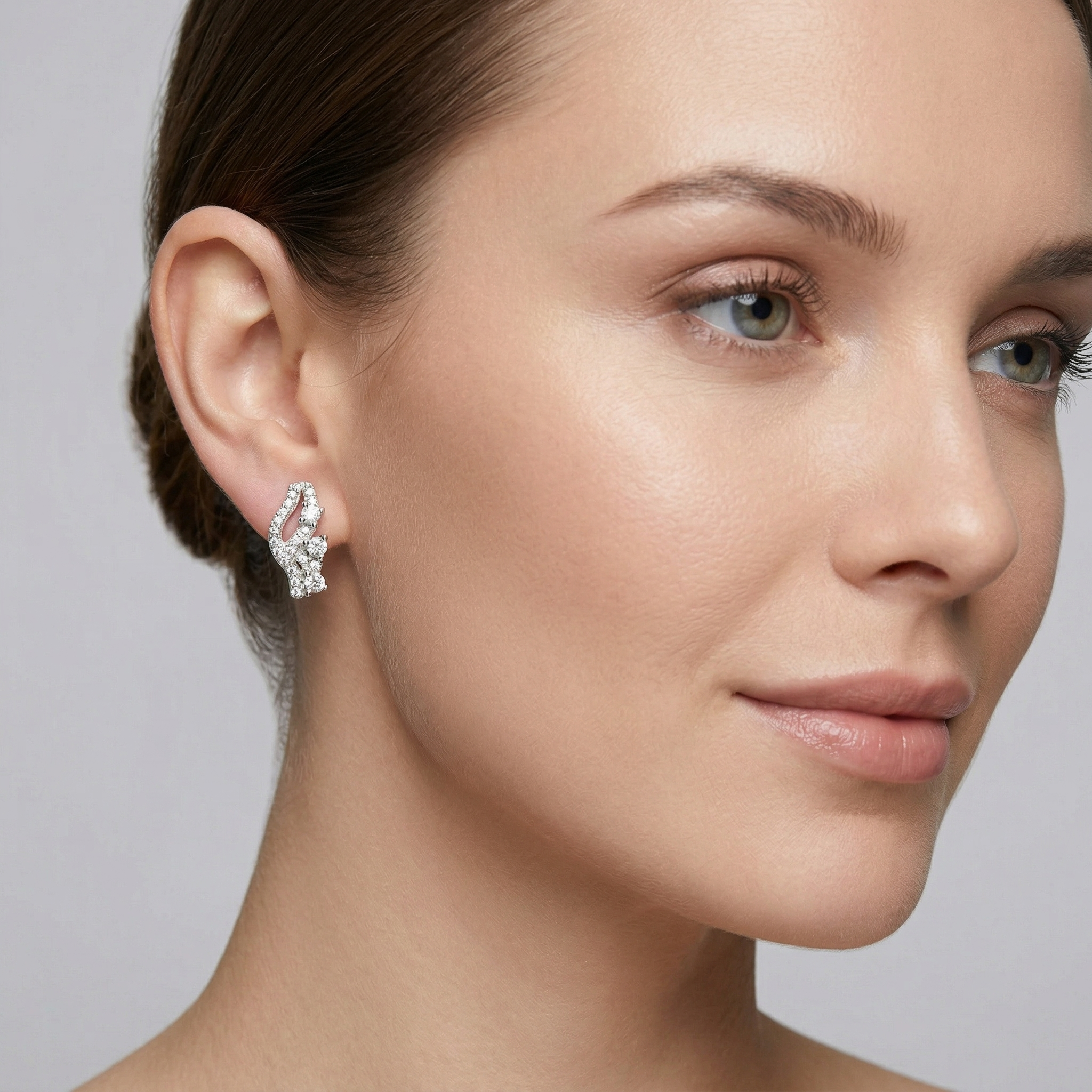 Silvme Pure 925 Sterling Silver Curved Pavé CZ Stud Earrings for Women