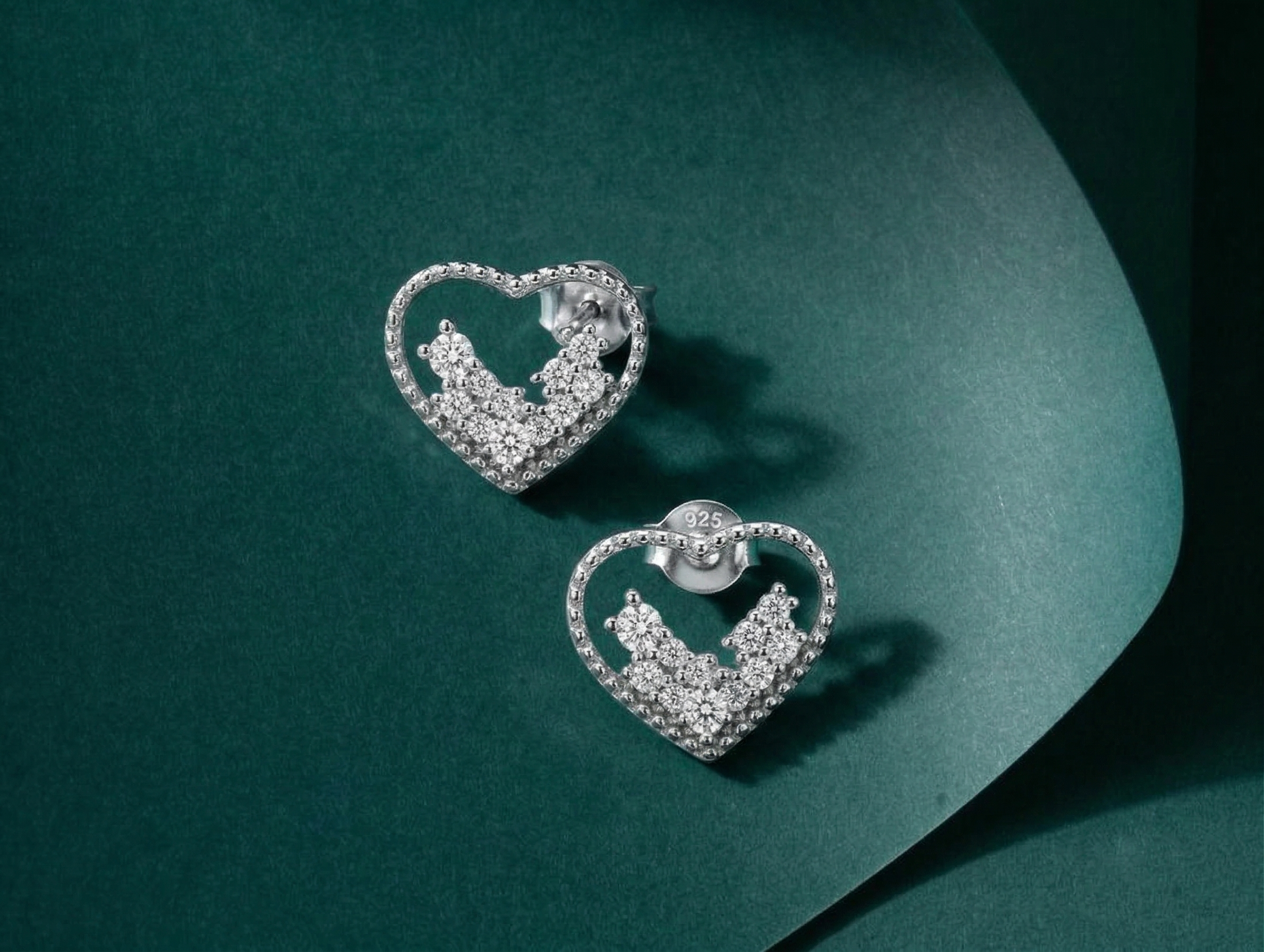 Silvme Pure 925 Silver Open-Heart CZ Stud Earrings - Pavé & Prong Set for Women