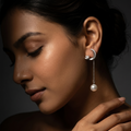Crescent Moon Stone-Set Pearl-Look Accent Drop Earrings, close-up detail, view 5