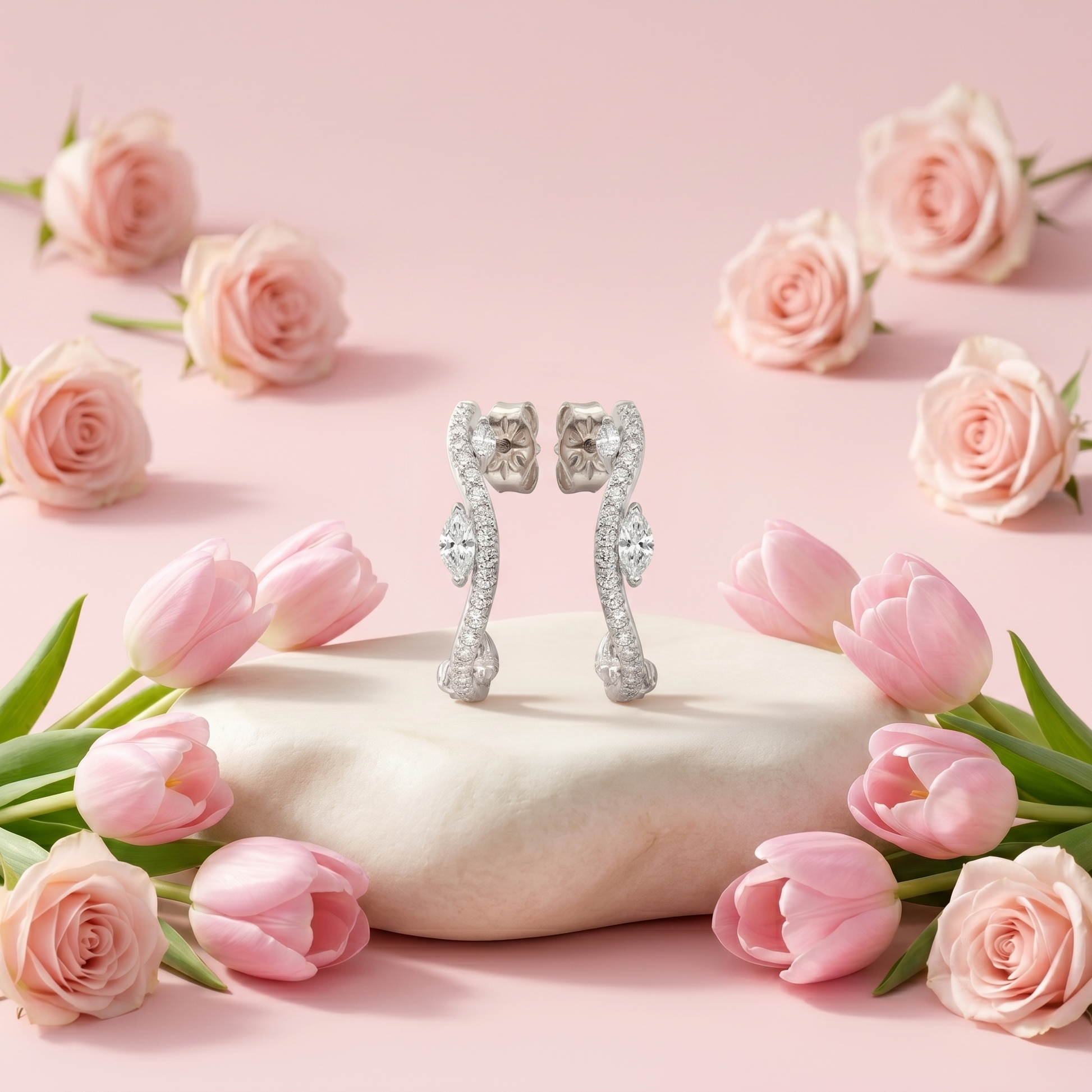 Curved Leaf Stone-Set Stud Earrings, additional product view 7