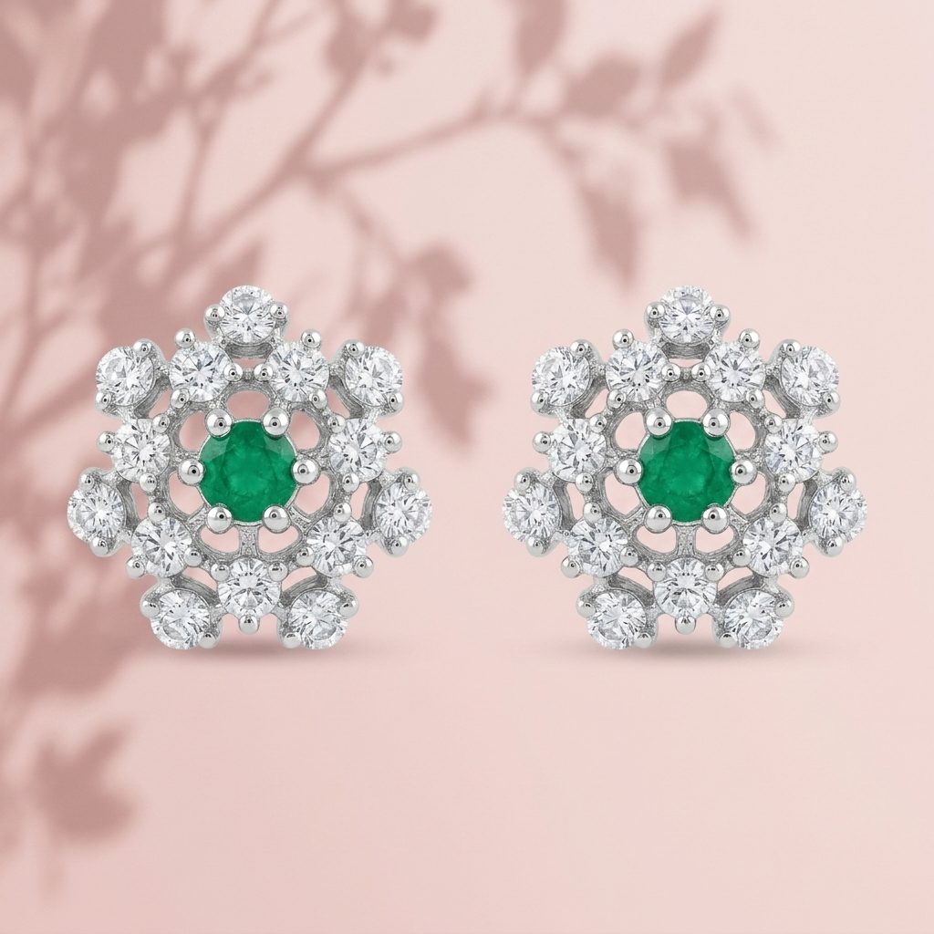 Green Floral Halo Stud Earrings, additional product view 7