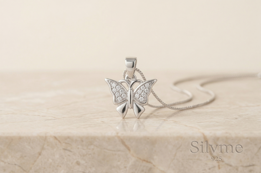 Silvme Pure 925 Sterling Silver Butterfly Wings Pendant for Women & Girls