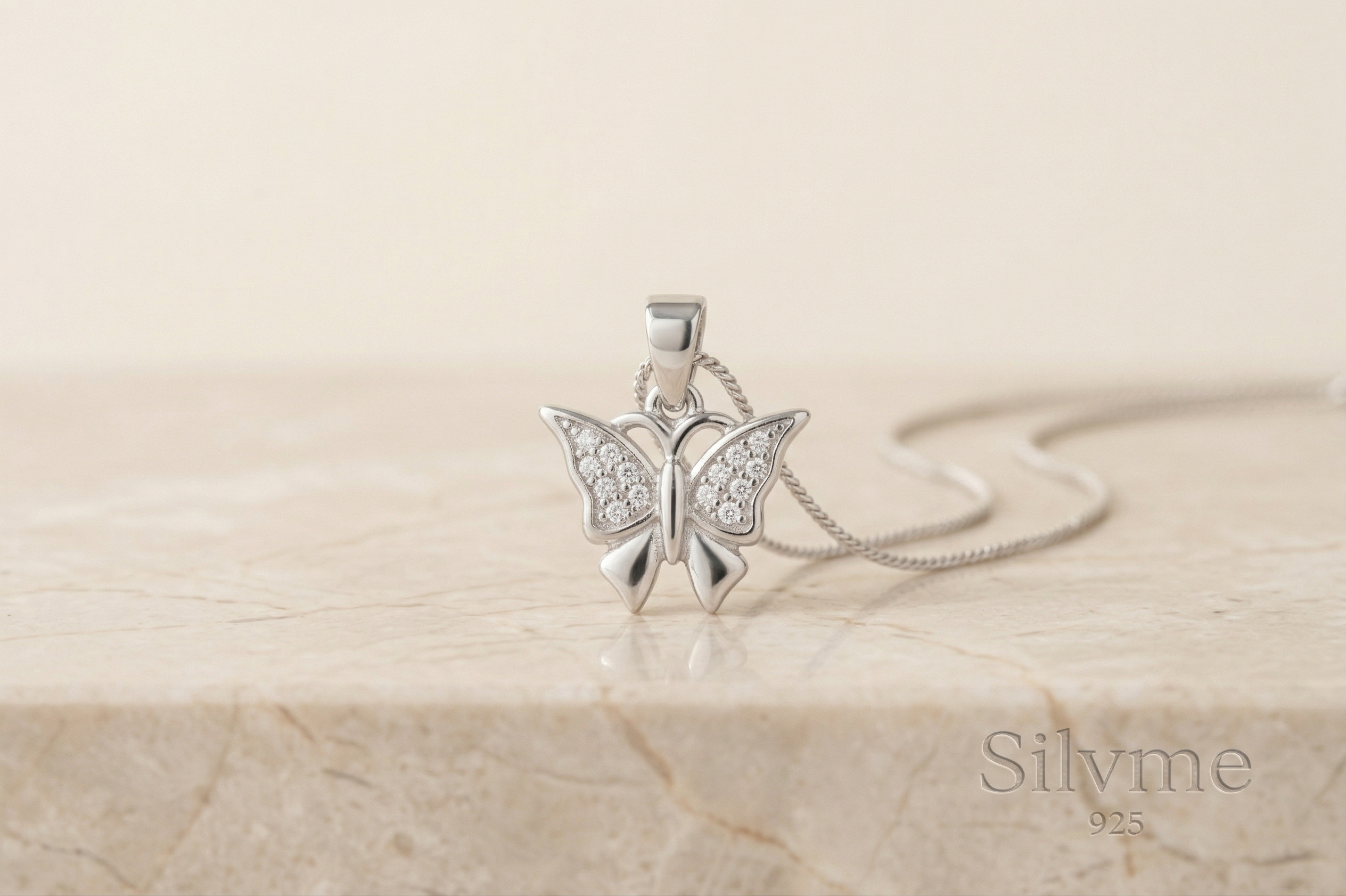 Silvme Pure 925 Sterling Silver Butterfly Wings Pendant for Women & Girls