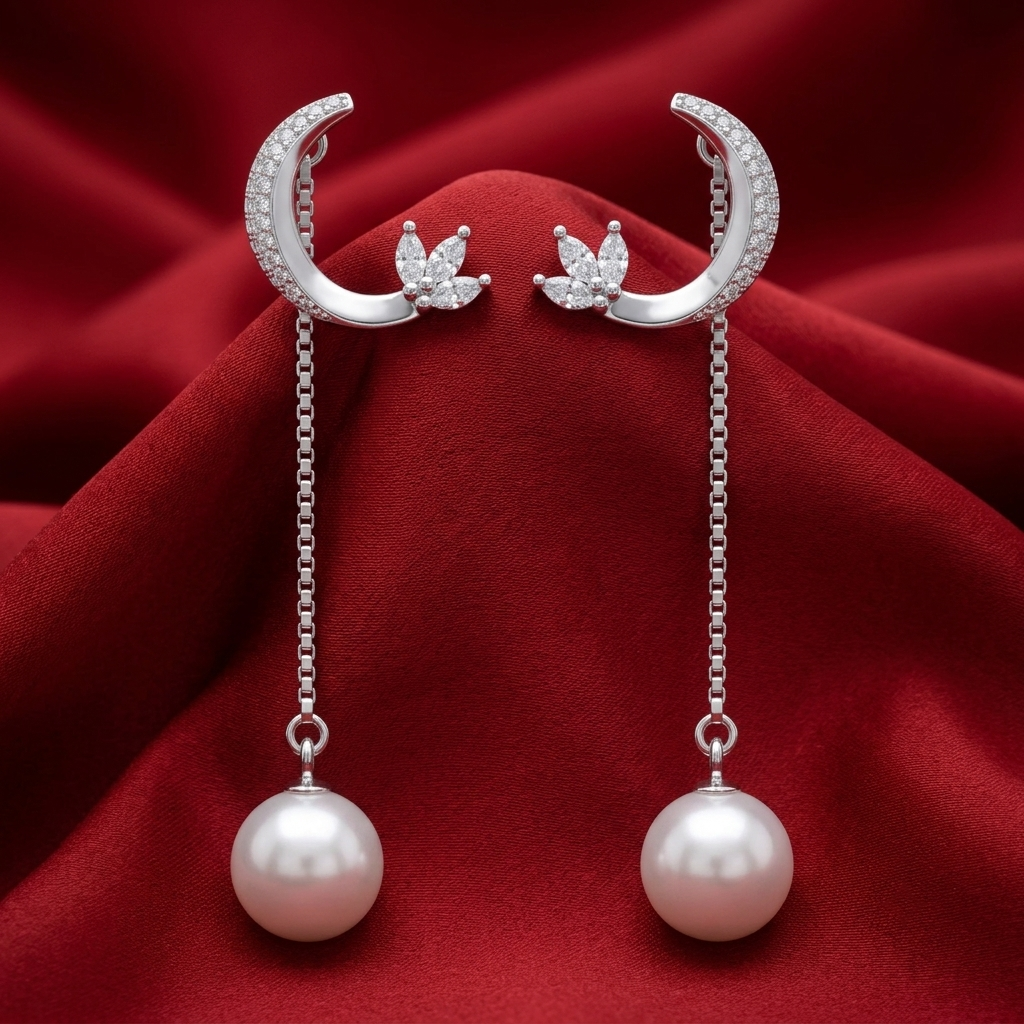 Crescent Moon Stone-Set Pearl-Look Accent Drop Earrings, additional product view 7