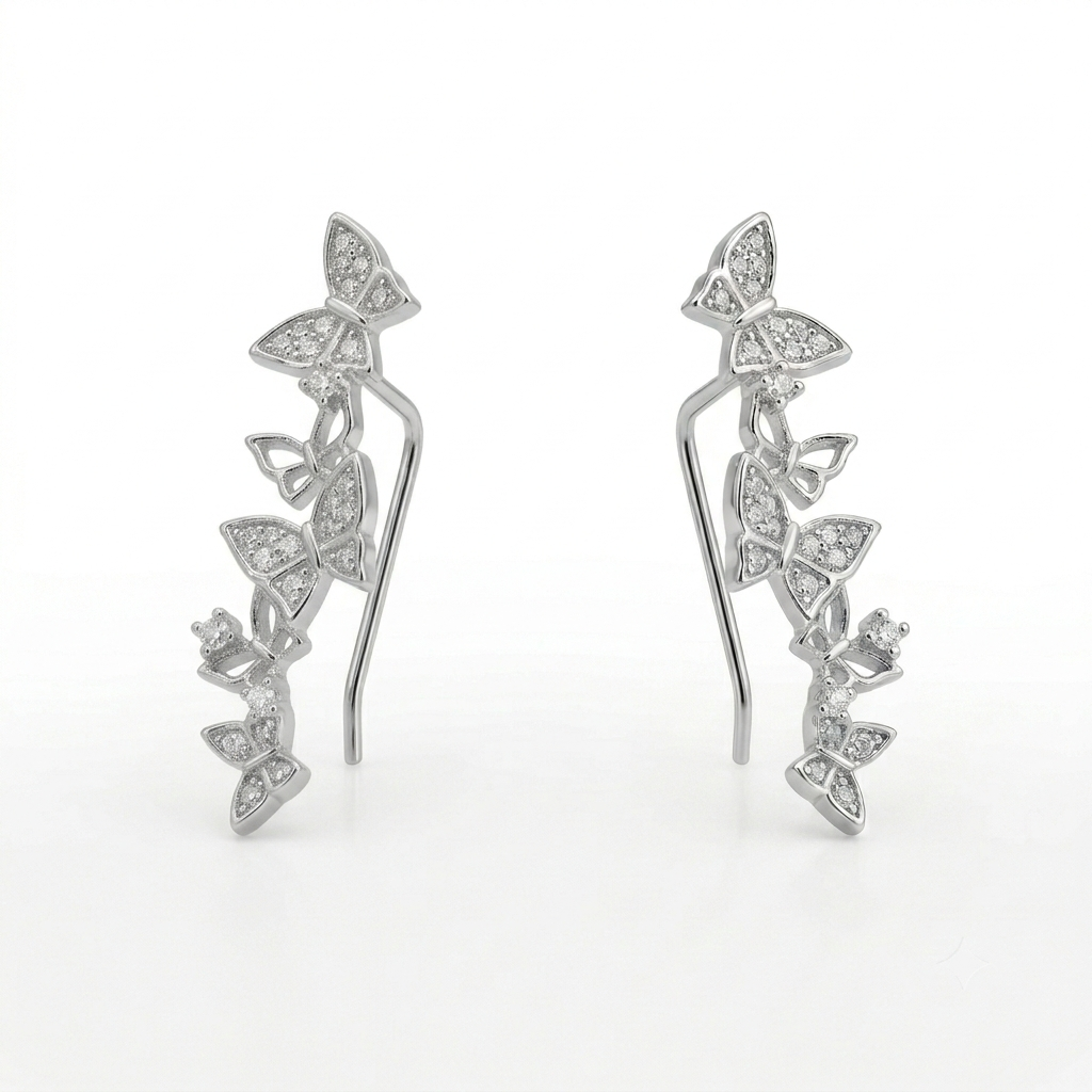 Stone-Set Butterfly Ear Crawler Climber Earrings, front product view