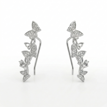 Stone-Set Butterfly Ear Crawler Climber Earrings, front product view