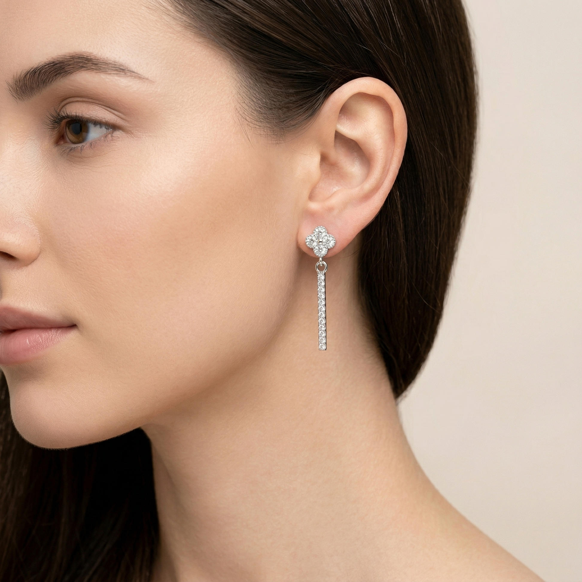 Floral Baguette Drop Earrings, close-up detail, view 5