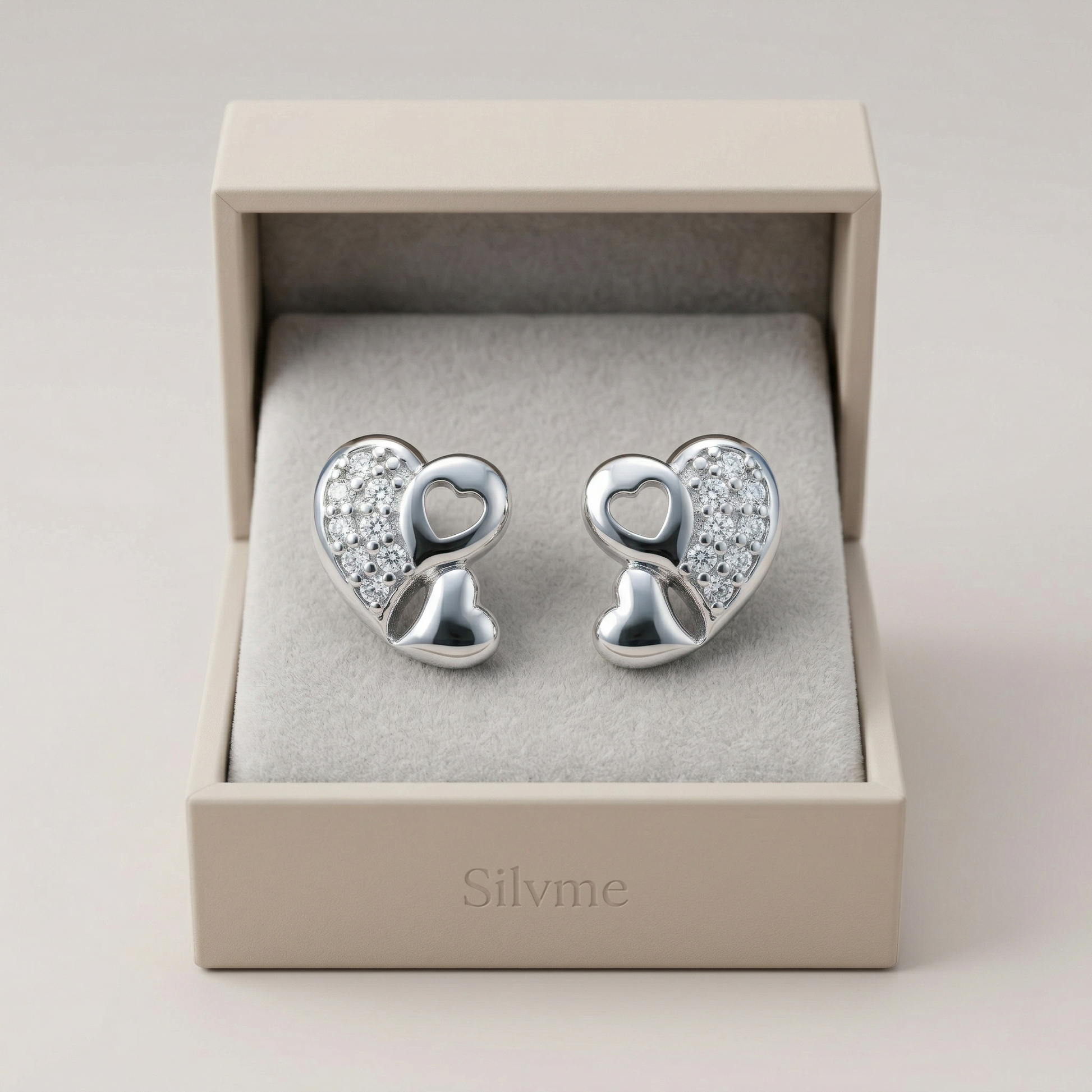 Double-Heart Stud Earrings, close-up detail