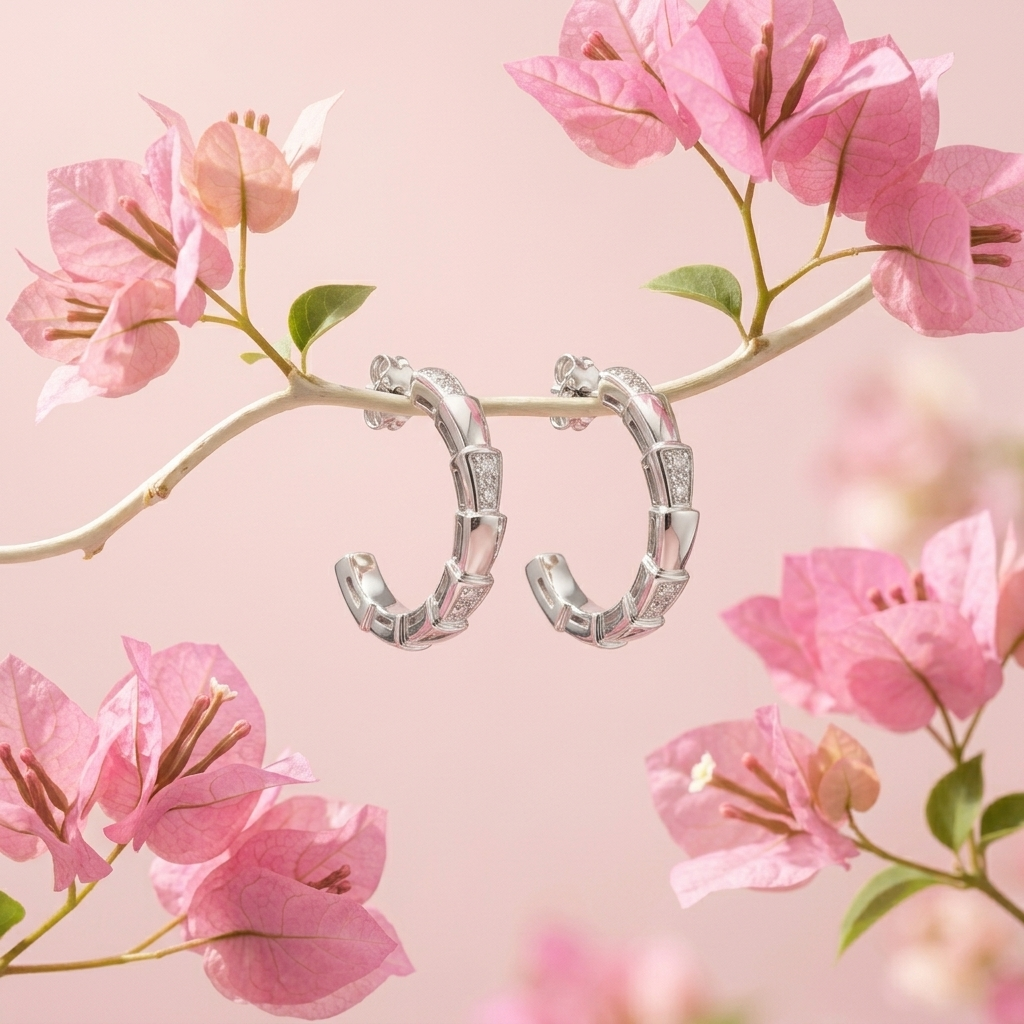 Engraved Segmented Half-Hoop Stud Earrings, additional product view 5