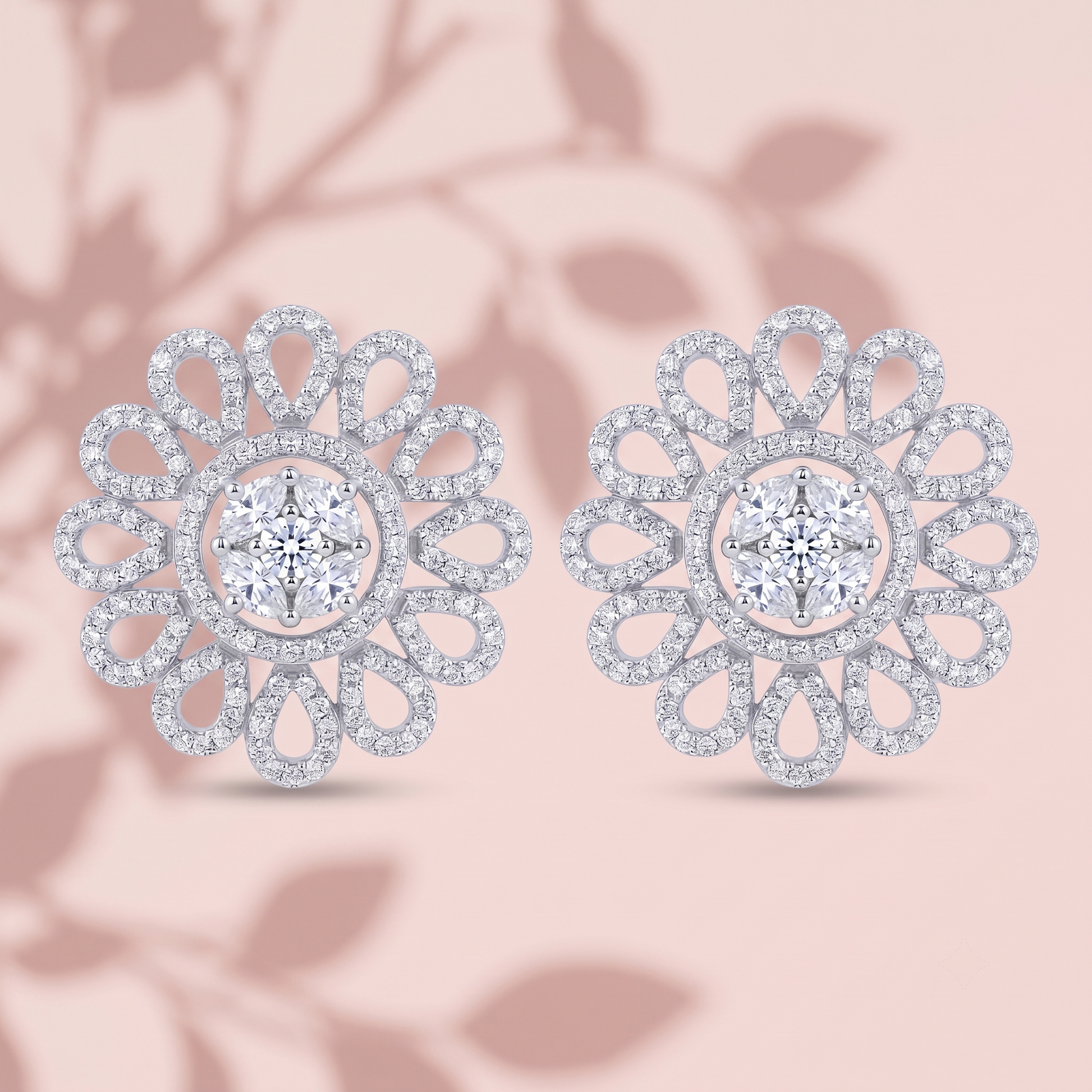 Petal Lattice Stone-Set Solitaire Round Stud Earrings, additional product view 8