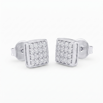 925 Sterling Silver Geometric Square Pavé Cluster Stud Earrings