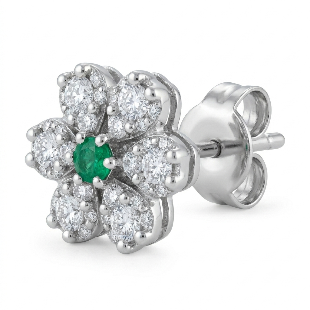 Green-Centre Flower Stud Earrings, alternate angle