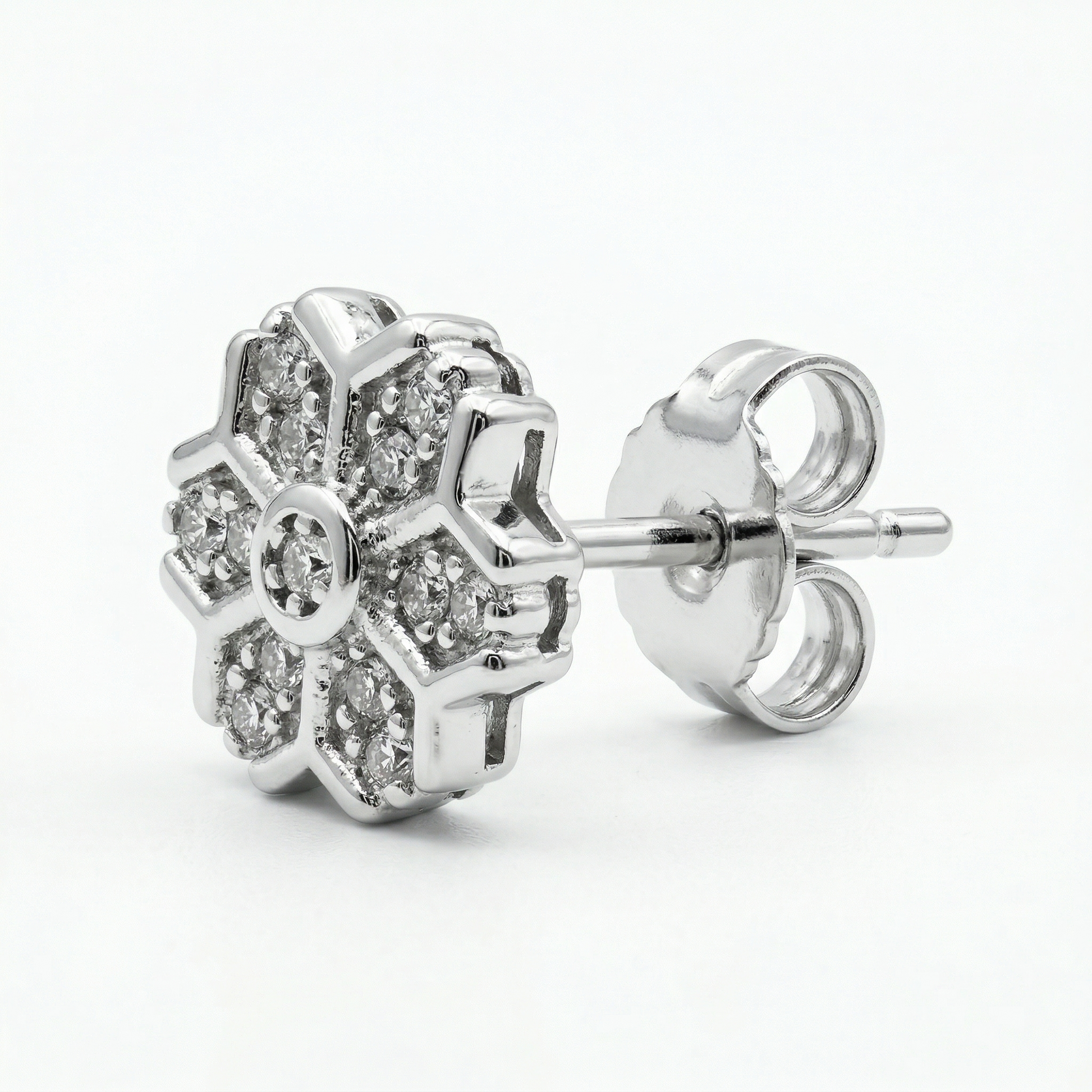 Snowflake Floral PavÃ© Stone-Set Stud Earrings, close-up detail