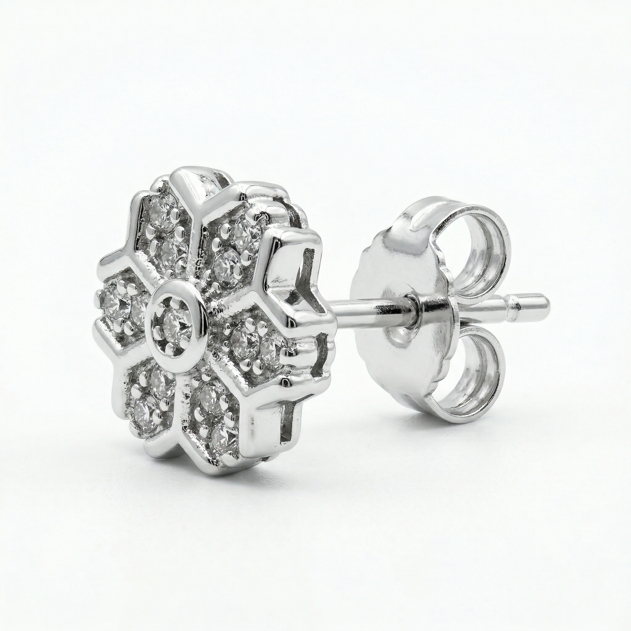 Silvme Pure 925 Sterling Silver Snowflake Floral Pavé CZ Stud Earrings