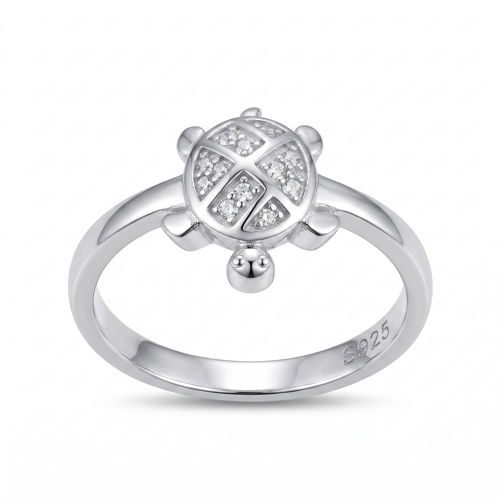 Silvme clover shell turtle 925 sterling silver ring for women with clover-pattern stone shell on an open band