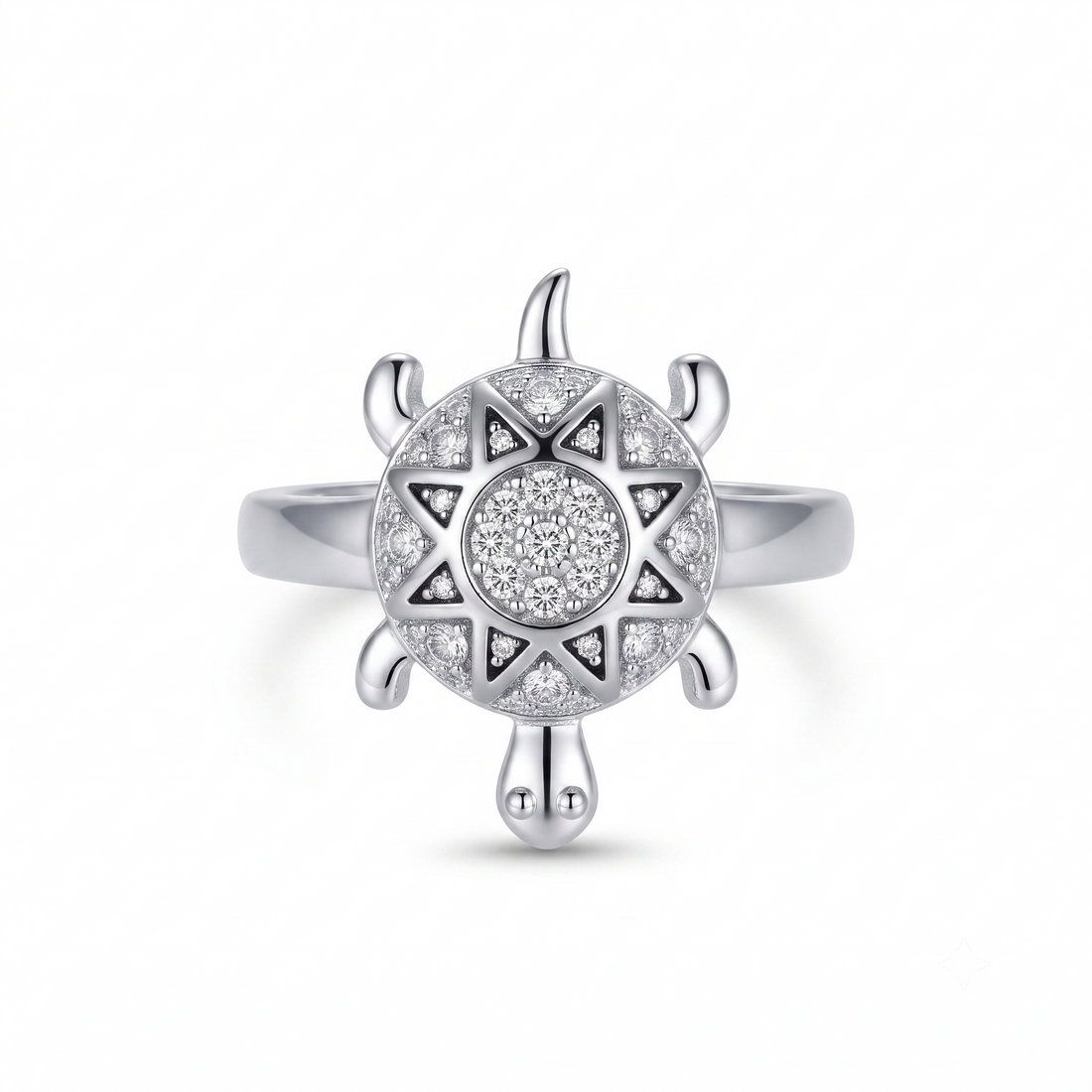 Silvme pave turtle 925 sterling silver ring for women with rounded shell closely lined with small stones