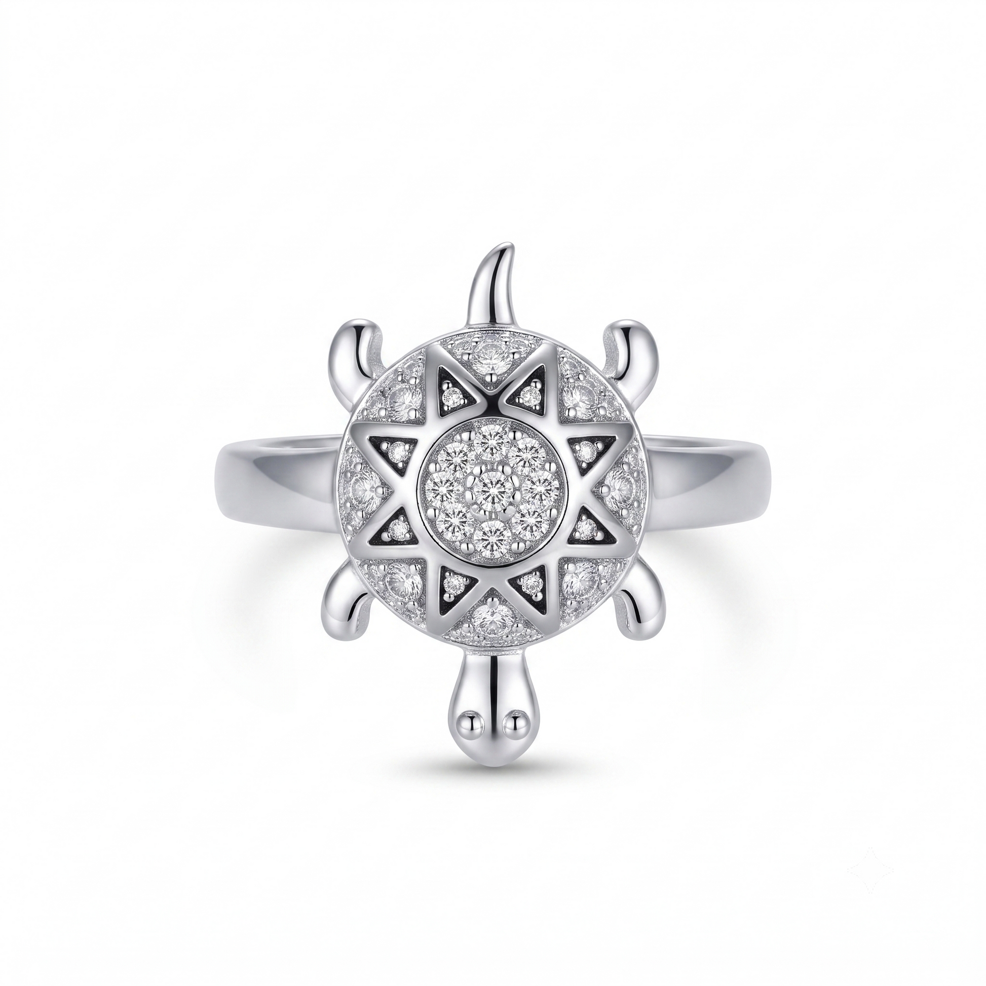 Silvme pave turtle 925 sterling silver ring for women with rounded shell closely lined with small stones