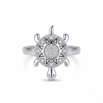 Silvme pave turtle 925 sterling silver ring for women with rounded shell closely lined with small stones