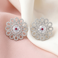 Petal Lattice Stone-Set Stud Earrings with Red Accent, additional product view 6