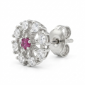 Pink-Centre Openwork Floral Stud Earrings, close-up detail
