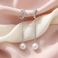 Green-Accent Curved Pearl-Look Accent Drop Earrings, additional product view 4