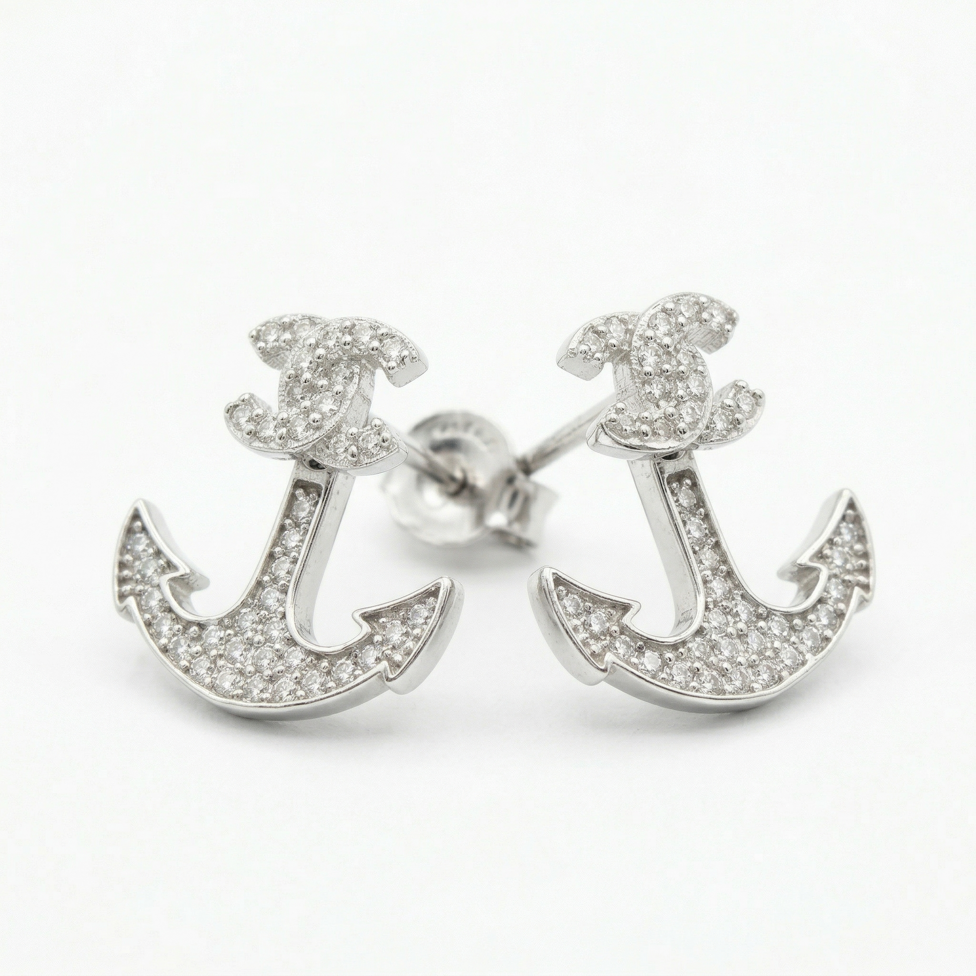 Anchor Dark-Stone Accent Stud Earrings, close-up detail, view 3