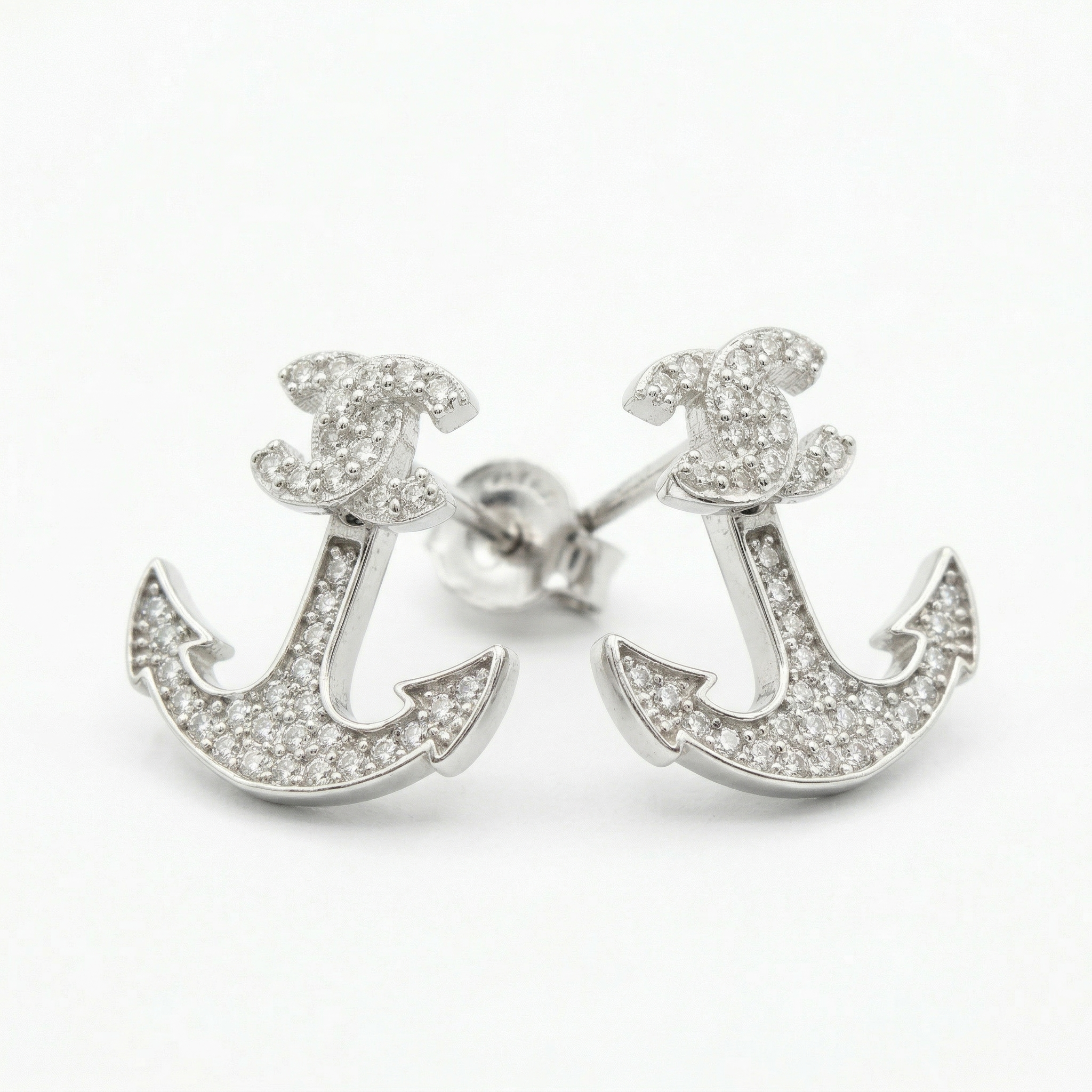 Silvme Pure 925 Sterling Silver Anchor with Marcasite Detailing Stud Earrings