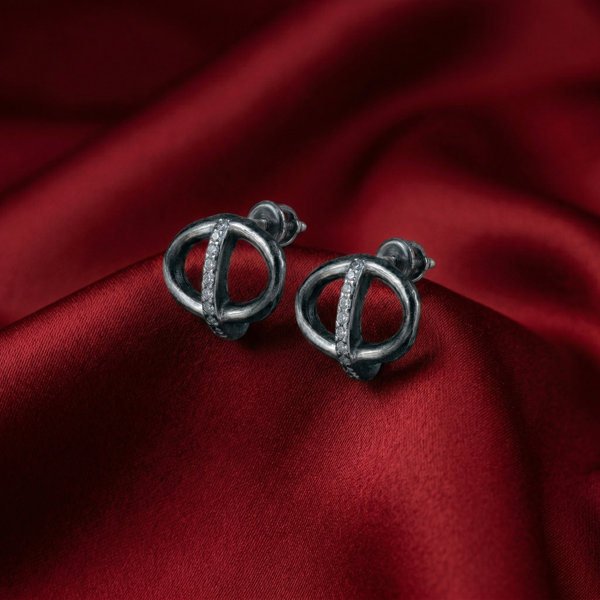 Interlocking Circle Stone-Set Stud Earrings, additional product view 3