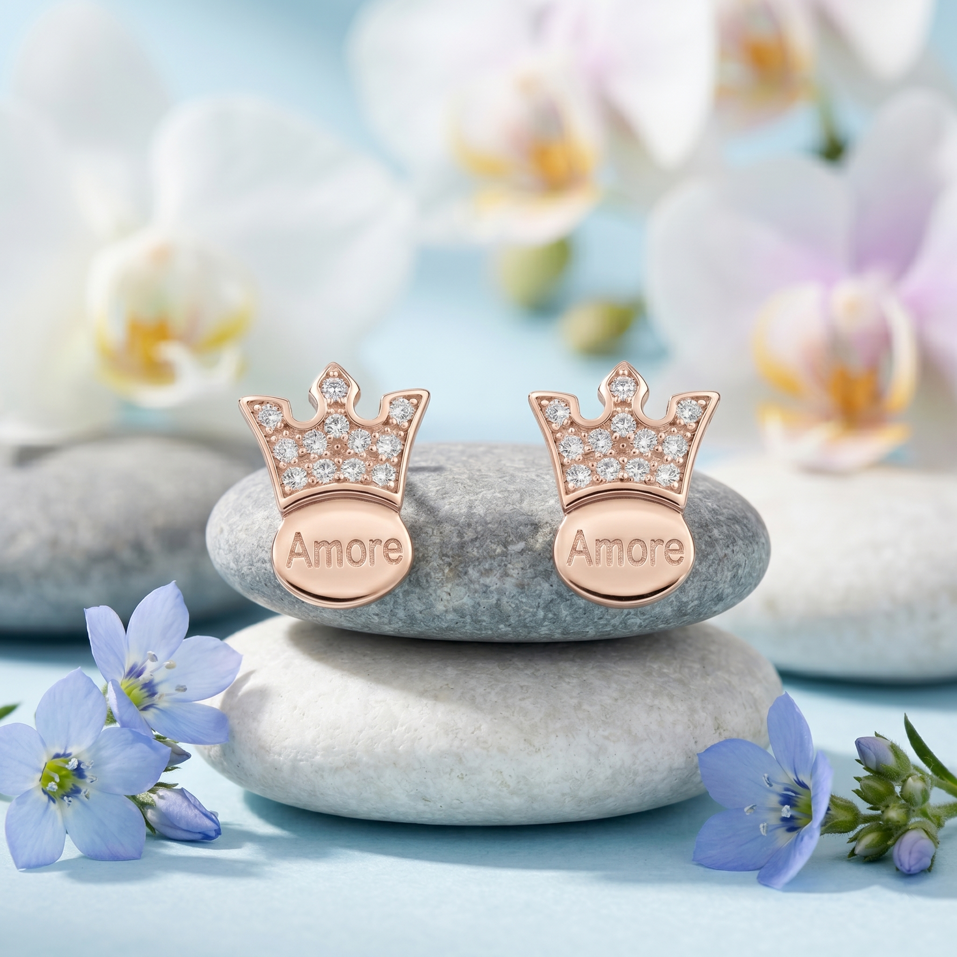 Rose-Gold-Tone Crown Stone-Set Stud Earrings, additional product view 7