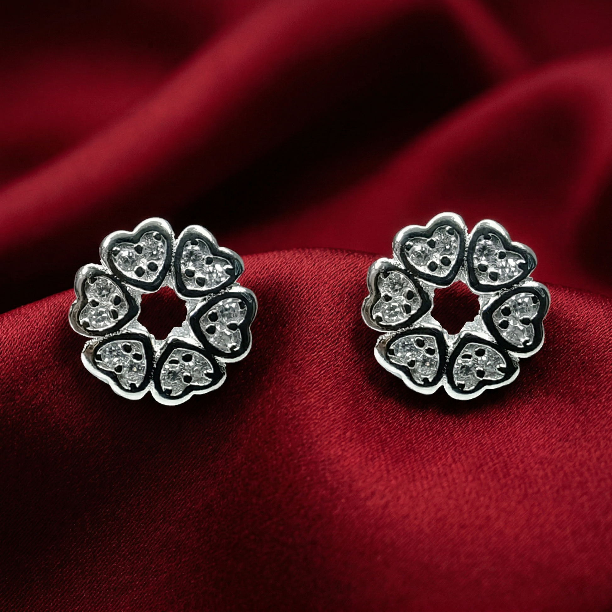 Heart Circle Stone-Set Stud Earrings, additional product view 3
