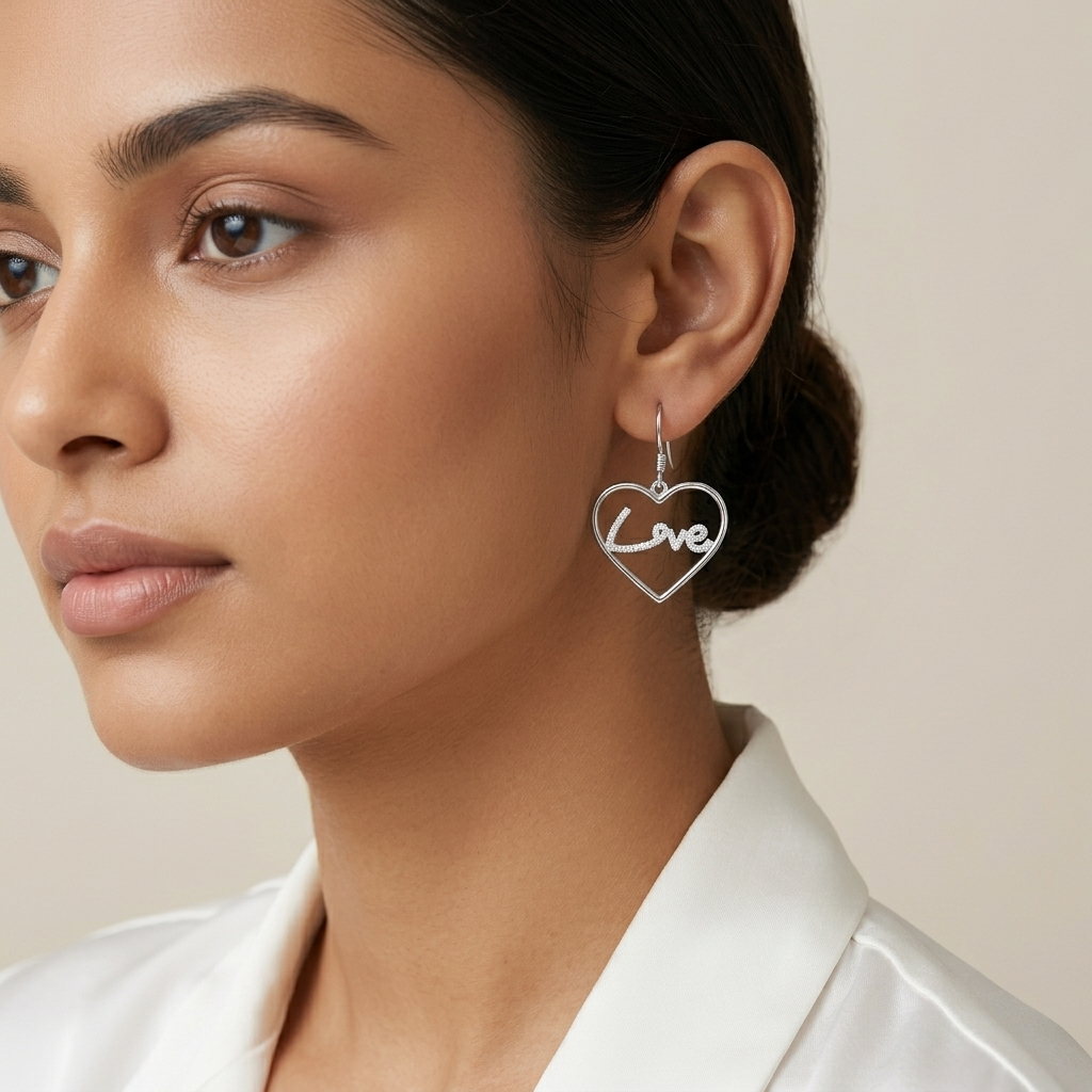 Love Script Heart Drop Earrings, additional product view 6