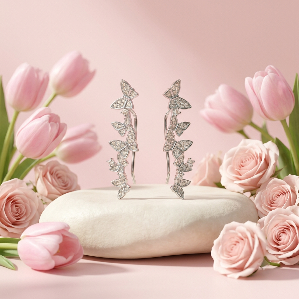 Stone-Set Butterfly Ear Crawler Climber Earrings, additional product view 3