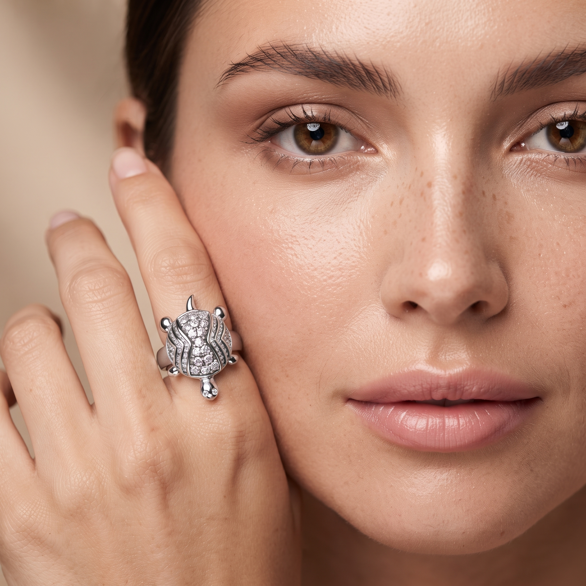Adjustable free-size petite turtle 925 silver ring for women with a comfortable open band